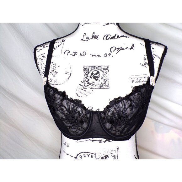 🆕ETAM Amaryllis Embroidered Underwire Demi Sheer Lace Bra 36D Black - Picture 7 of 10